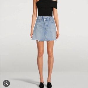 Agolde Criss Cross Buttonfly Distressed Denim Skirt Size 27